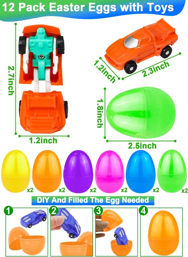 AMENON 12 Pack Easter Eggs with Transform Car Toys For Boys, Easter Basket Essential Basket Stuffers Transform Vehicle Robot For Kids Easter Egg Hunts Easter Basket Stuffers Fillers and Party Favors - Image 2